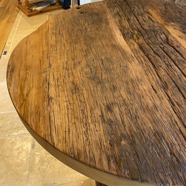 Plateau circulaire table bar en vieux bois