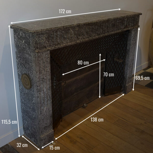 dimensions cheminée ancienne en marbre gris style Louis XVI
